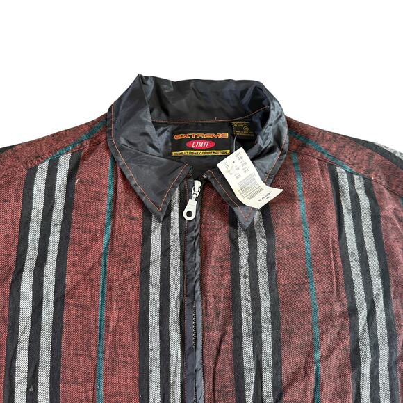 Extreme Limit Striped Zip Front Shirt Men’s Medium NWT Burgundy Gray Black Green - Picture 2 of 3